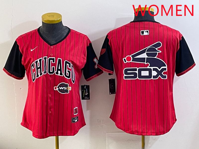 Women Chicago White Sox Blank Red Stripe Joint Name Nike 2025 MLB Jersey style 11->women mlb jersey->Women Jersey